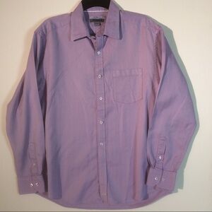 Johnston & Murphy Shirt Purple Herringbone 100% Cotton Button Front Long Sleeve